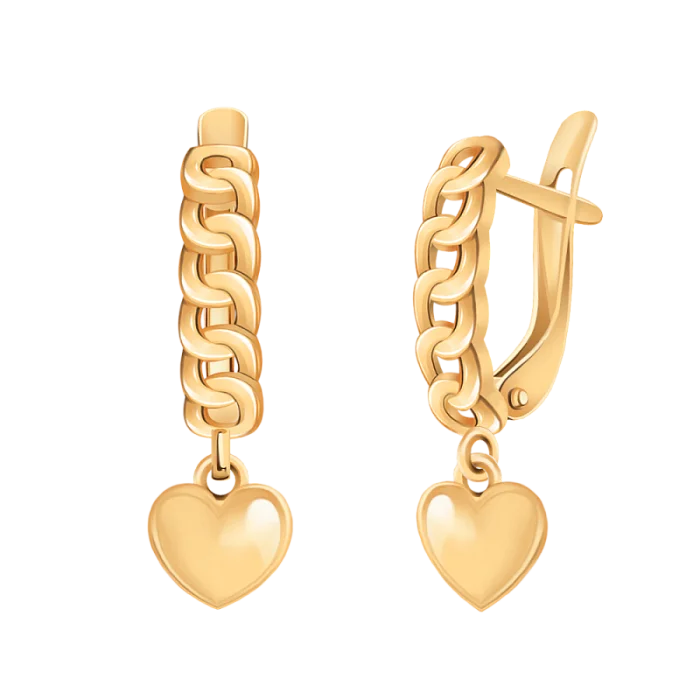 Серьги подвесные из красного золота