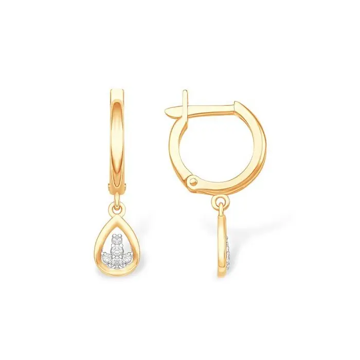 Серьги подвесные из красного золота