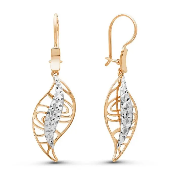 Серьги петельки из комбинированного золота
