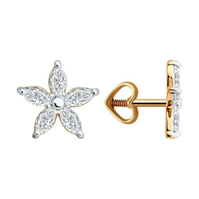 Серьги пуссеты из красного золота