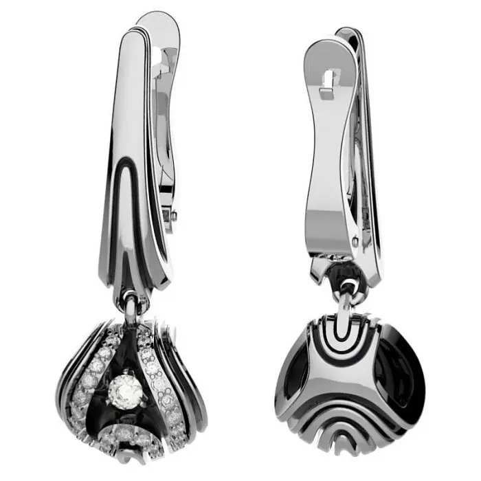 Серьги с английским замком из белого золота с бриллиантами