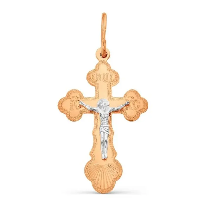 Подвеска крест из комбинированного золота
