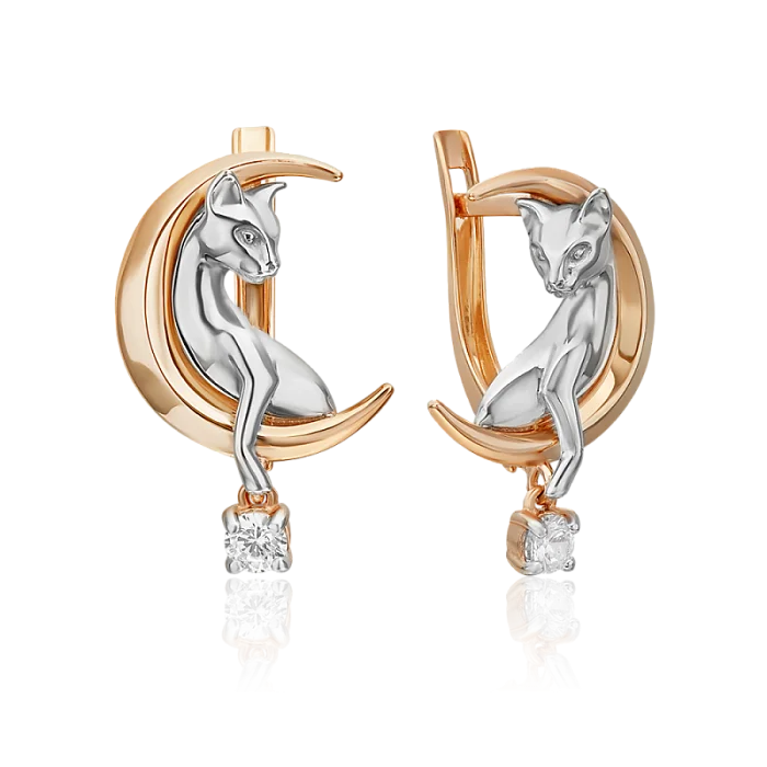 Серьги с английским замком из комбинированного золота