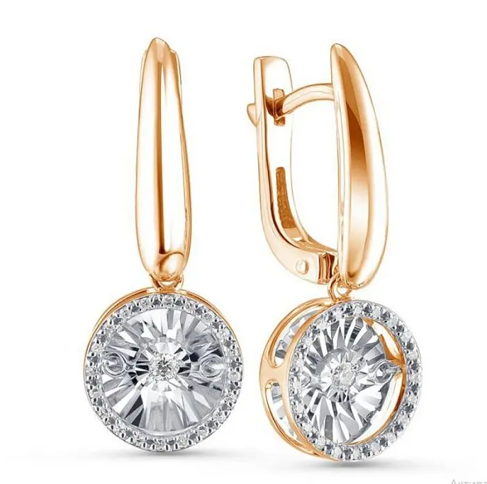 Серьги подвесные из комбинированного золота