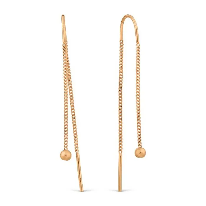 Серьги цепочки из красного золота