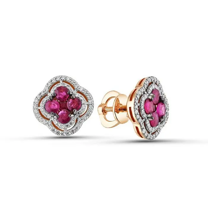 Серьги пуссеты из комбинированного золота