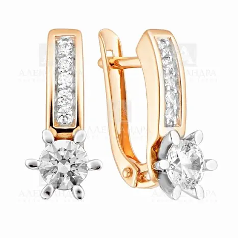Серьги с английским замком из белого золота с фианитами Swarovski