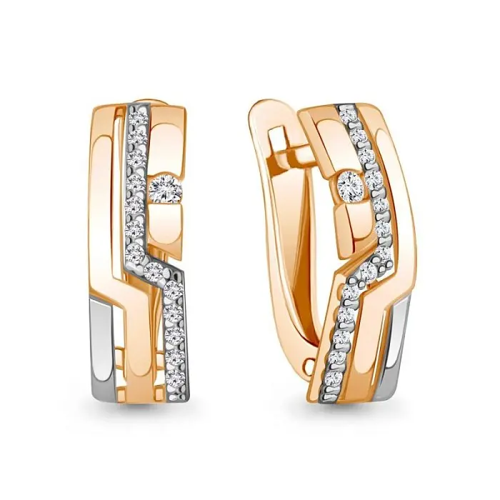 Серьги с английским замком из комбинированного золота