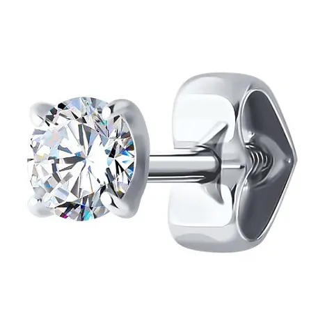Серьги одиночные из белого золота