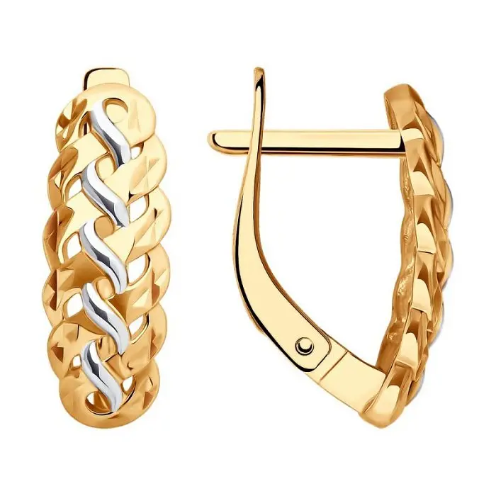 Серьги с английским замком из комбинированного золота