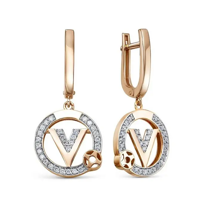 Серьги подвесные из красного золота