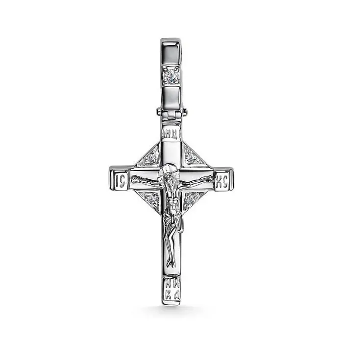 Подвеска крест из белого золота