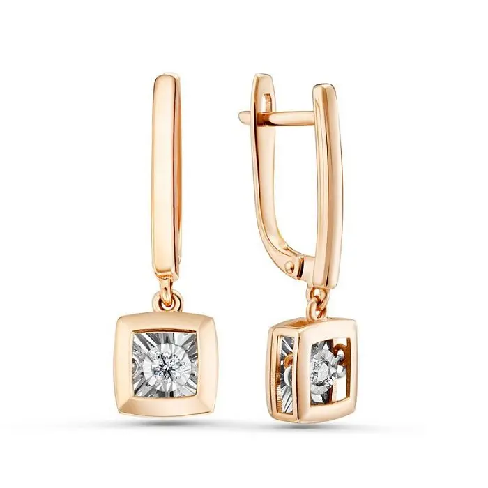 Серьги подвесные из комбинированного золота