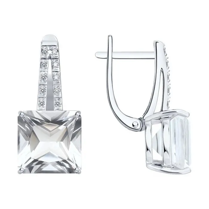 Серьги подвесные из белого золота