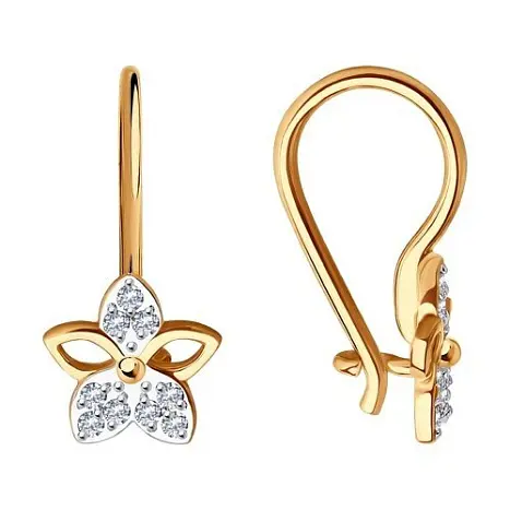 Серьги детские из комбинированного золота