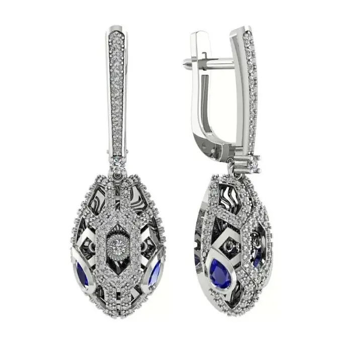 Серьги подвесные из белого золота