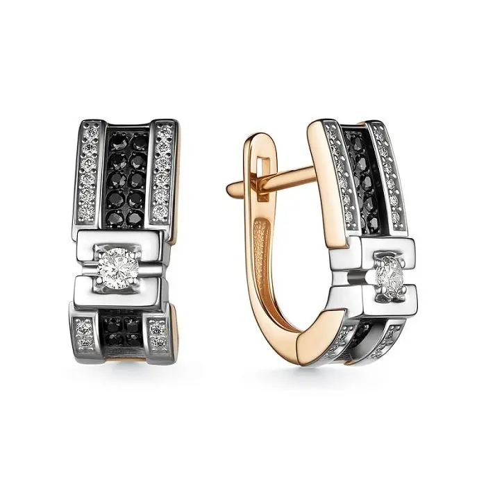 Серьги с английским замком из комбинированного золота вид 1