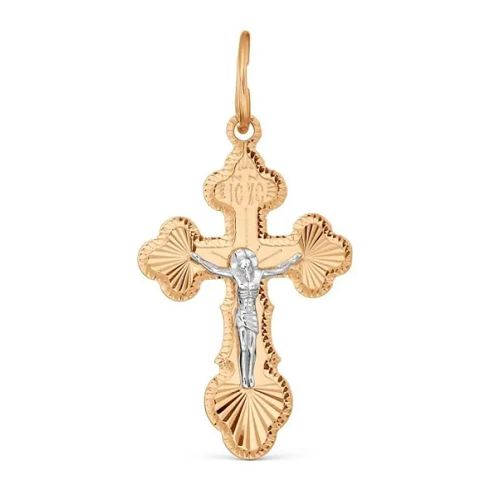 Подвеска крест из комбинированного золота