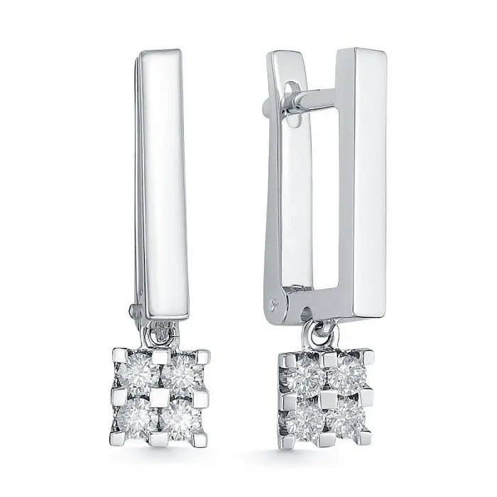 Серьги подвесные из белого золота