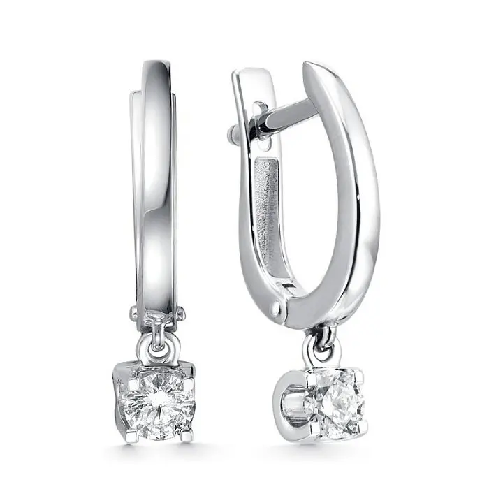 Серьги подвесные из белого золота