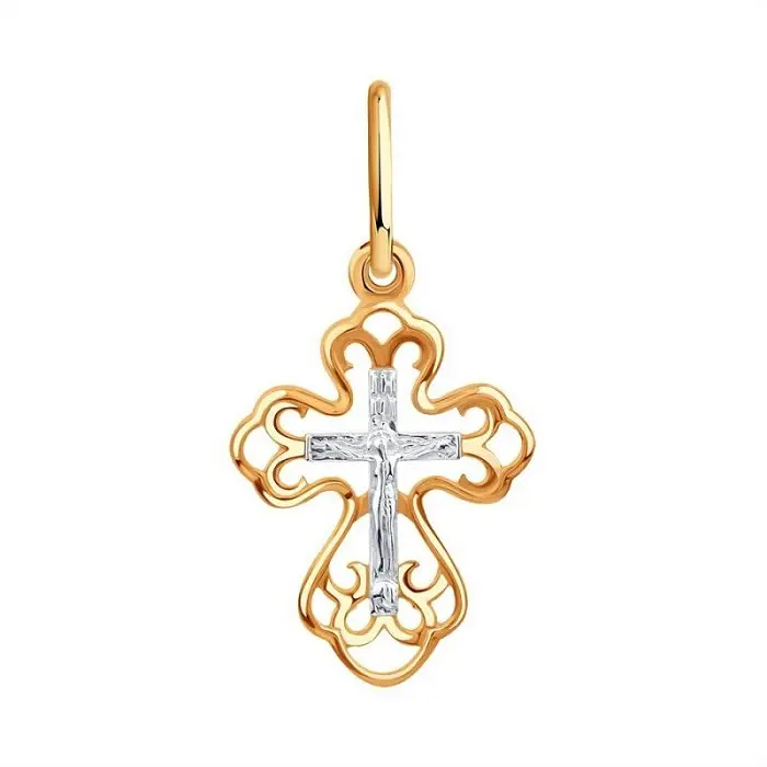 Подвеска крест из комбинированного золота