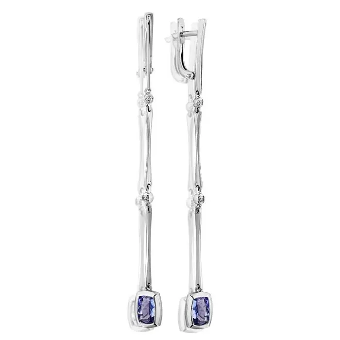 Серьги подвесные из белого золота