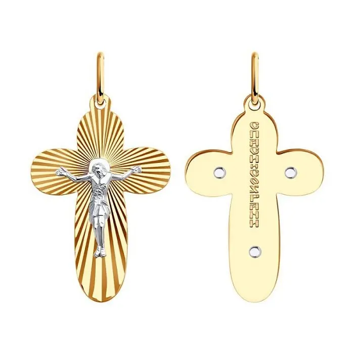 Подвеска крест из комбинированного золота