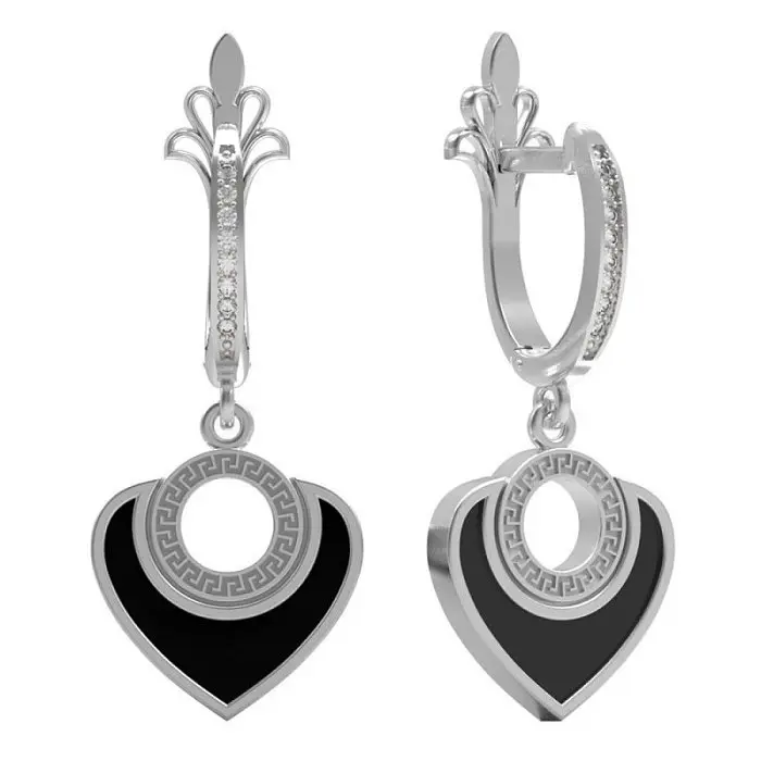 Серьги подвесные из белого золота