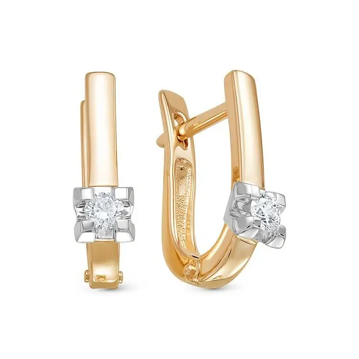 Серьги с английским замком из комбинированного золота