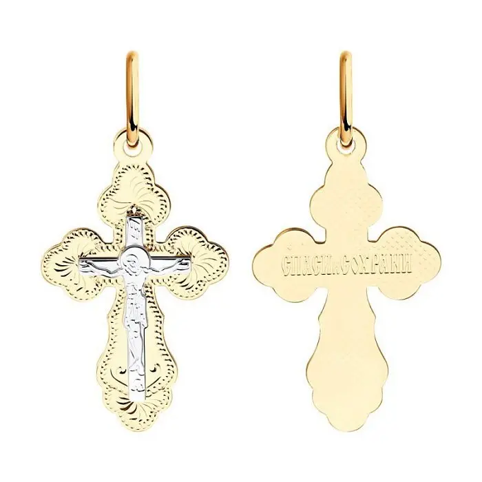 Подвеска крест из комбинированного золота