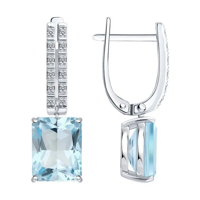 Серьги подвесные из белого золота