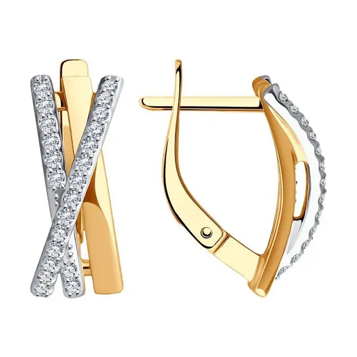 Серьги с английским замком из комбинированного золота