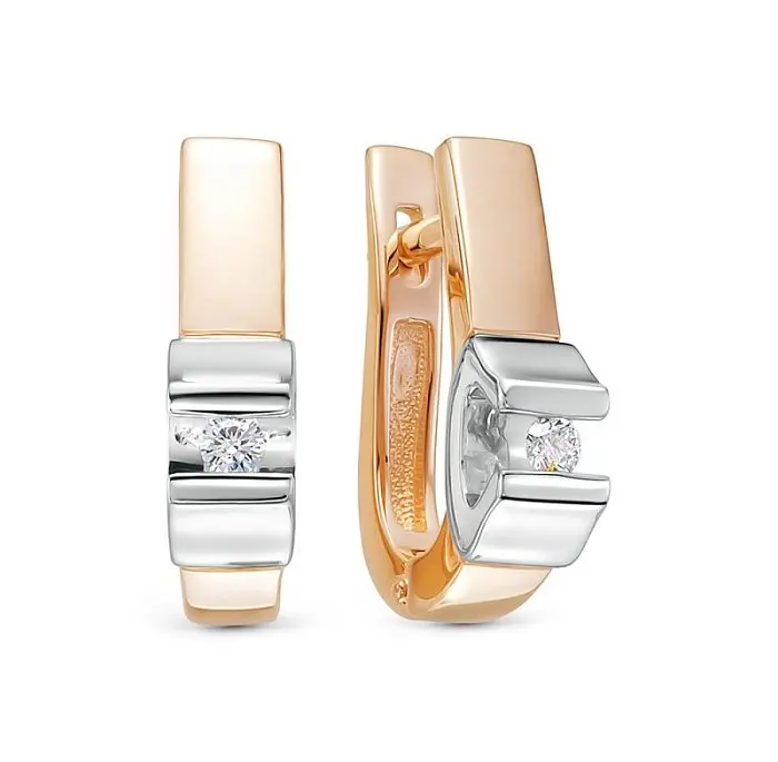 Серьги с английским замком из комбинированного золота