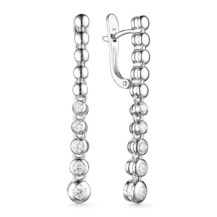 Серьги подвесные из белого золота