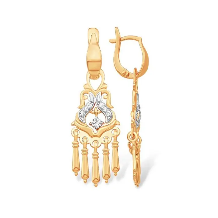 Серьги подвесные из комбинированного золота