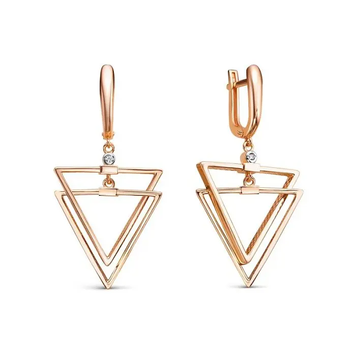 Серьги подвесные из красного золота