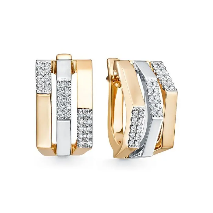 Серьги с английским замком из комбинированного золота