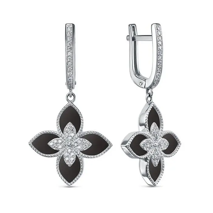 Серьги подвесные из серебра вид 1