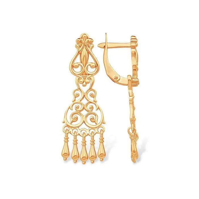 Серьги подвесные из красного золота