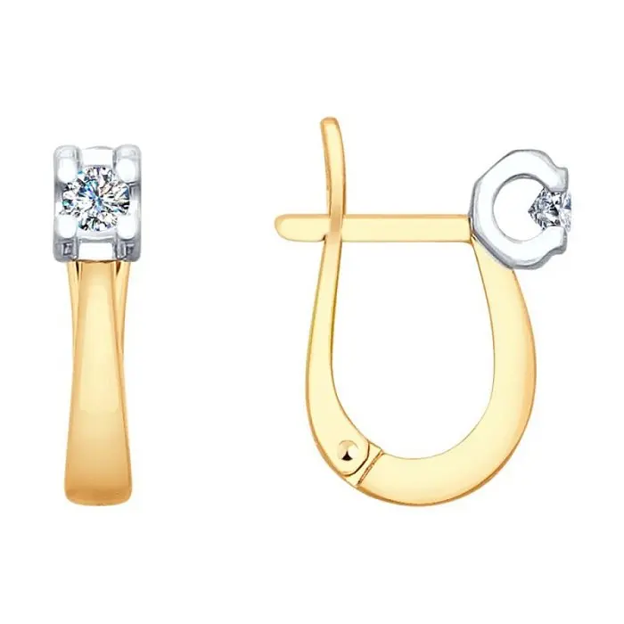 Серьги с английским замком из комбинированного золота