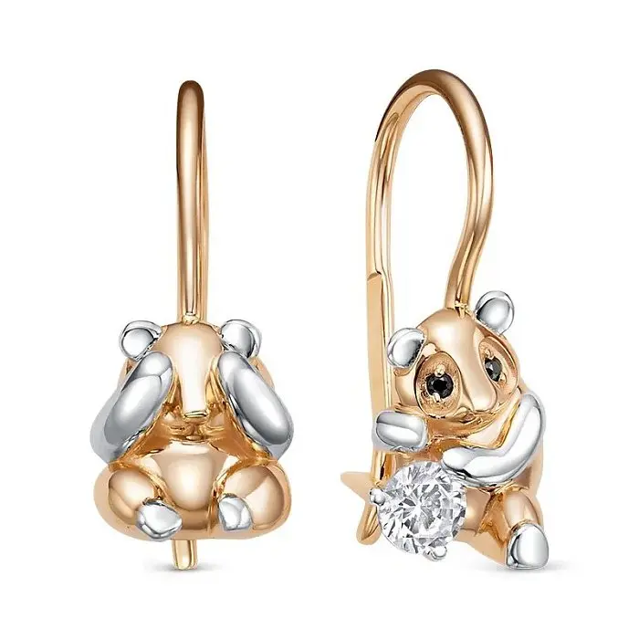 Серьги детские из комбинированного золота
