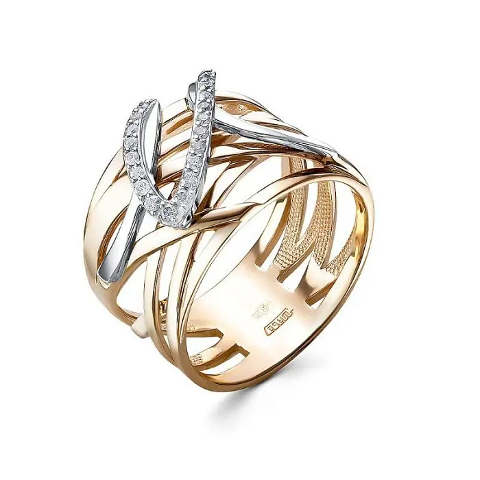 Кольцо декоративное из желтого золота с бриллиантами