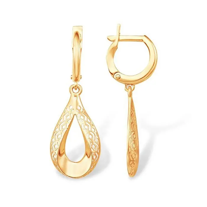 Серьги подвесные из красного золота