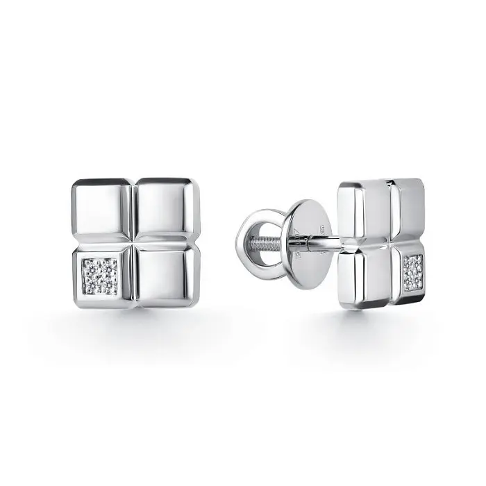 Серьги пуссеты из белого золота