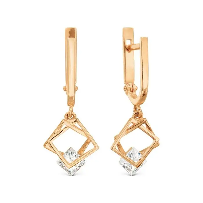 Серьги подвесные из красного золота