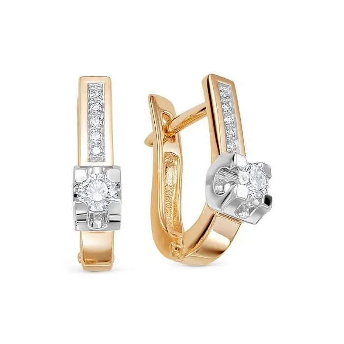 Серьги с английским замком из комбинированного золота