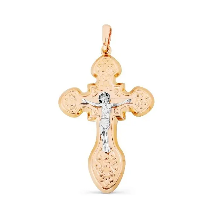 Подвеска крест из комбинированного золота