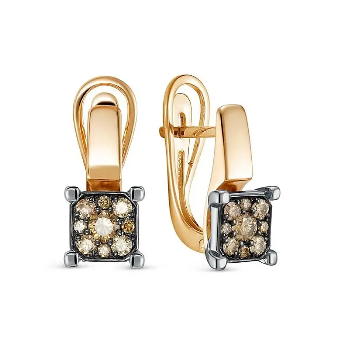 Серьги с английским замком из комбинированного золота вид 1