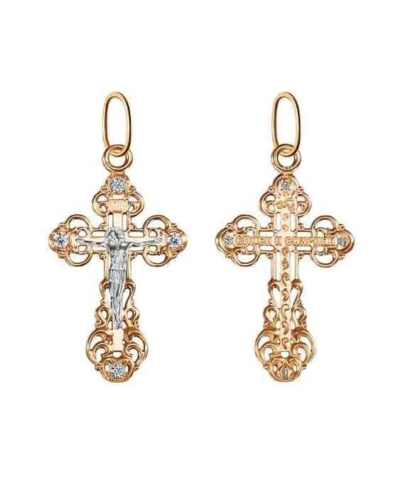 Подвеска крест из комбинированного золота