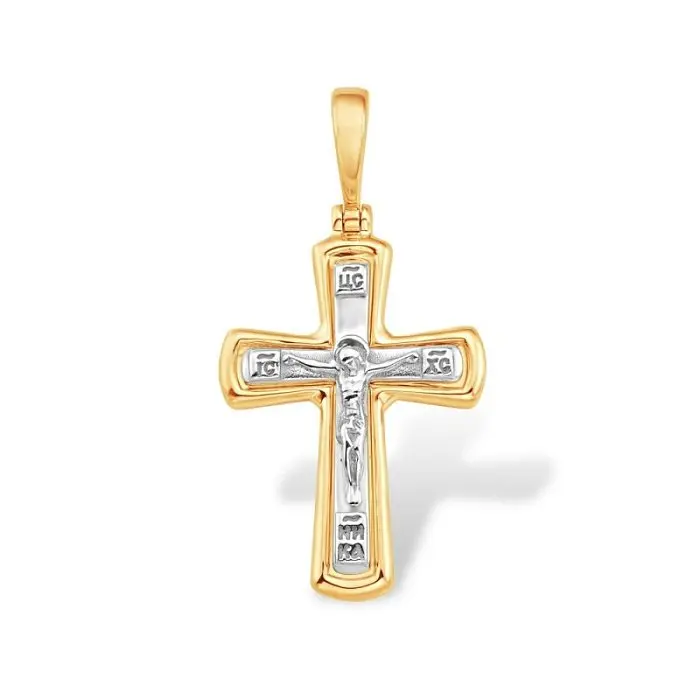 Подвеска крест из комбинированного золота